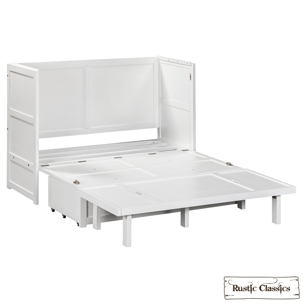 Stow Twin cabinet bed in White, bed frame unfolded