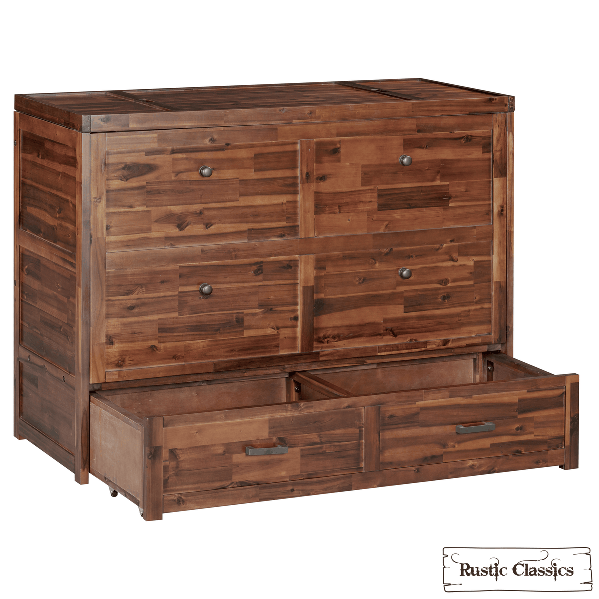 Stow Twin cabinet bed in Cherry, front panel lowered