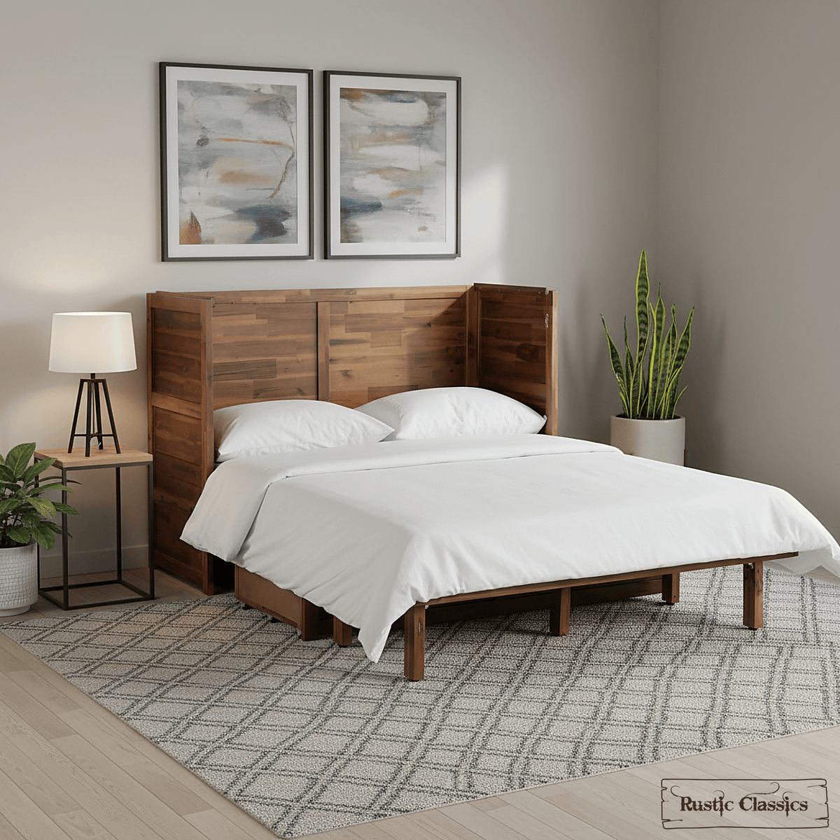 Stow Twin cabinet bed in Cherry, open in a bedroom