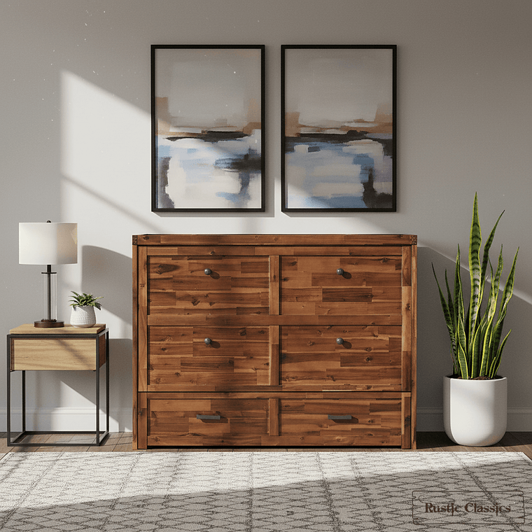 Stow Twin cabinet bed in Cherry, closed in a bedroom