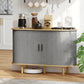 47" Buffet Cabinet with Tambour Sliding Doors, Fluted Sideboard with Storage Shelves and Wooden Legs, Grey