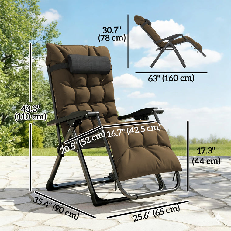Folding Zero Gravity Sun Lounger with Cushion & Headrest