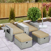 Khaki 5-Piece Wicker Recliner Sofa Bed with Footstools