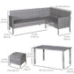 5 Pieces Wicker Patio Conversation Dining Furniture Set with Cushions, Table and Ottomans, Bright Blue