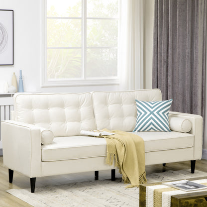 Mid-Century Button-Tufted Sofa - Cream White