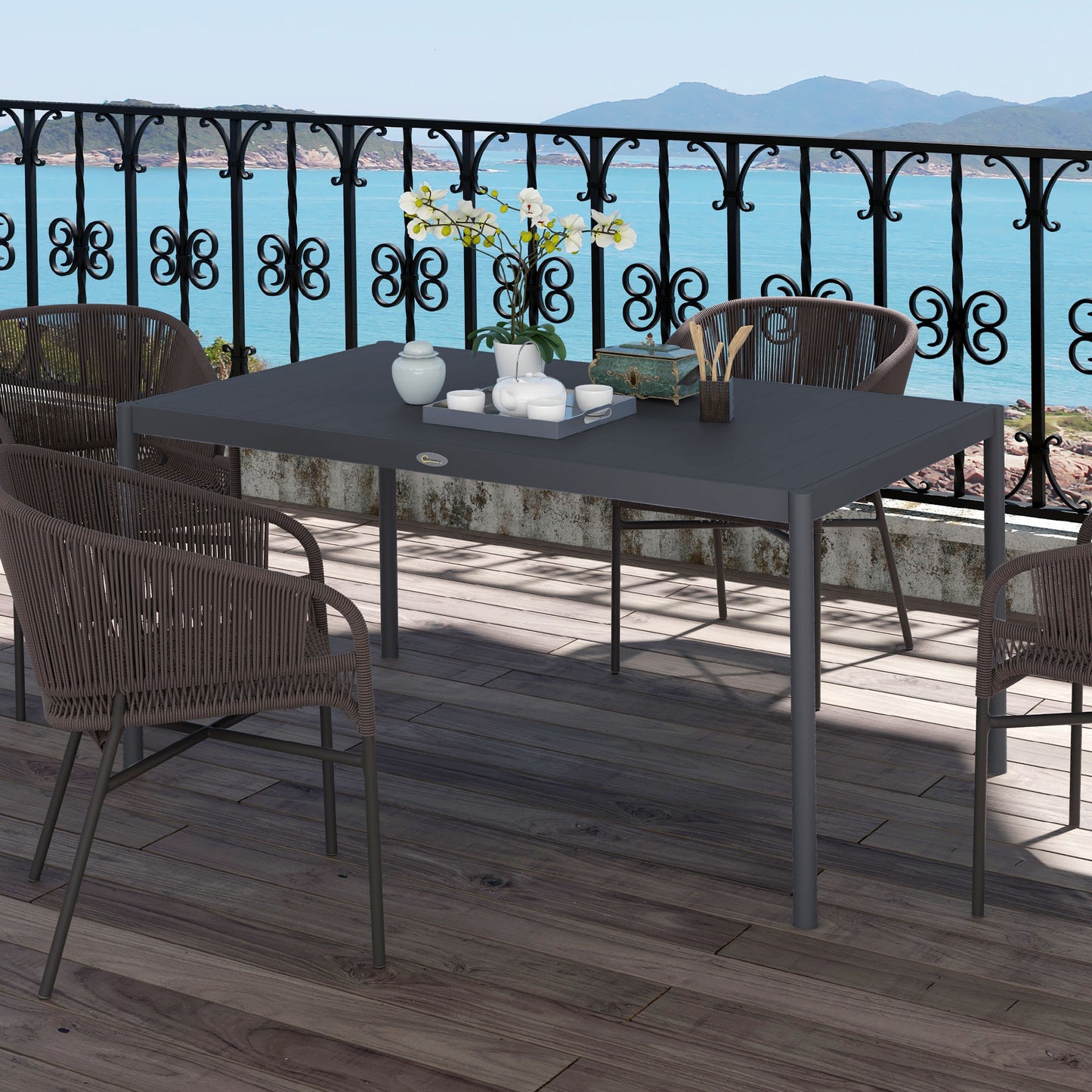 Outdoor Dining Table w/ Aluminium Frame, Garden Table, 57", Dark Grey