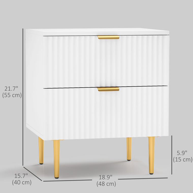 Nightstand with 2 Drawers and Metal Legs