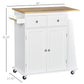 Rolling Kitchen Island Trolley Storage Cart with Rubber Wood Top, 3-Tier Spice Rack, Towel Rack Home Kitchen Carts, White