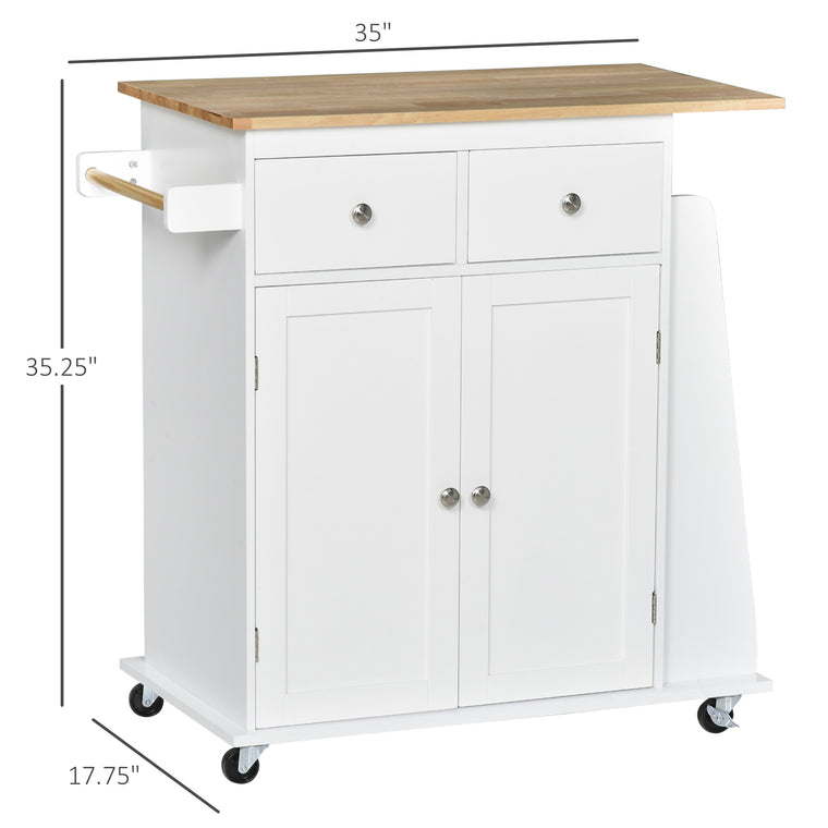 Rolling Kitchen Island Cart with Spice Rack - White