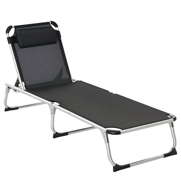 Folding Aluminum Lounger with 5-Level Backrest & Headrest