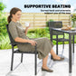 Stackable Patio Chairs Set of 2, Outdoor Dining Chairs with Faux Wicker Steel Mesh Back, Slatted Seat, Armrests, Black