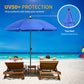 6ft Beach Umbrella, Outdoor Sun Shade Parasol with Push Button Tilt, Ruffled UV50+ Vented Canopy, Blue