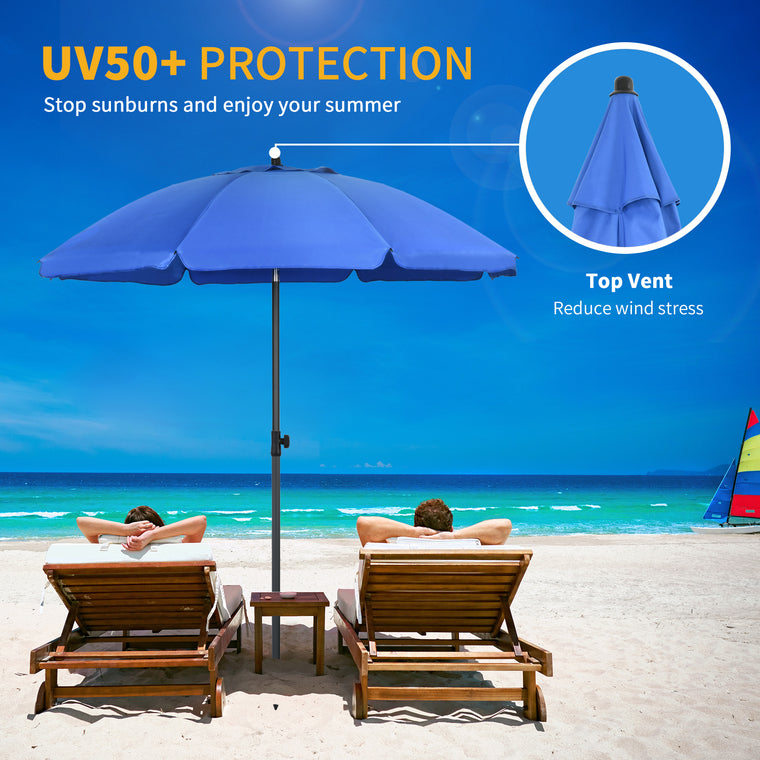 6ft Blue Beach Umbrella with Push Button Tilt & Vented Canopy