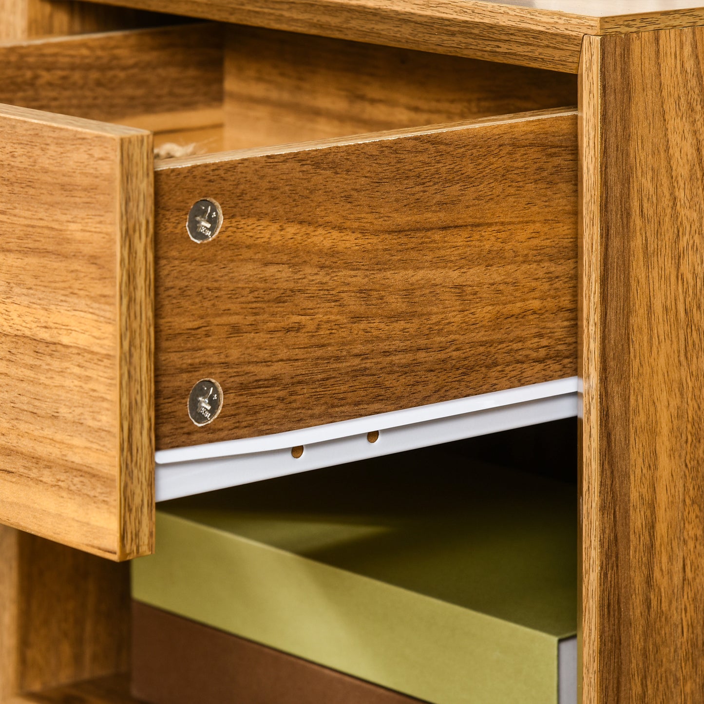 Bedside Table for Bedroom, Nightstand with Drawer and Shelf, Modern Side End Table, Walnut Brown