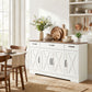 Sideboard Buffet Cabinet, 55" Farmhouse Kitchen Cabinet with 4 Barn Doors, 3 Drawers, 3 Adjustable Shelves, White