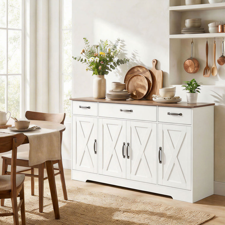 55" Farmhouse Sideboard Buffet Cabinet with 4 Barn Doors