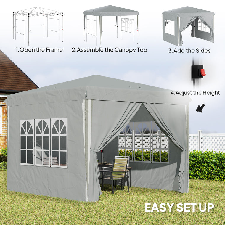 10' x 10' Light Grey Height-Adjustable Canopy with Sidewalls