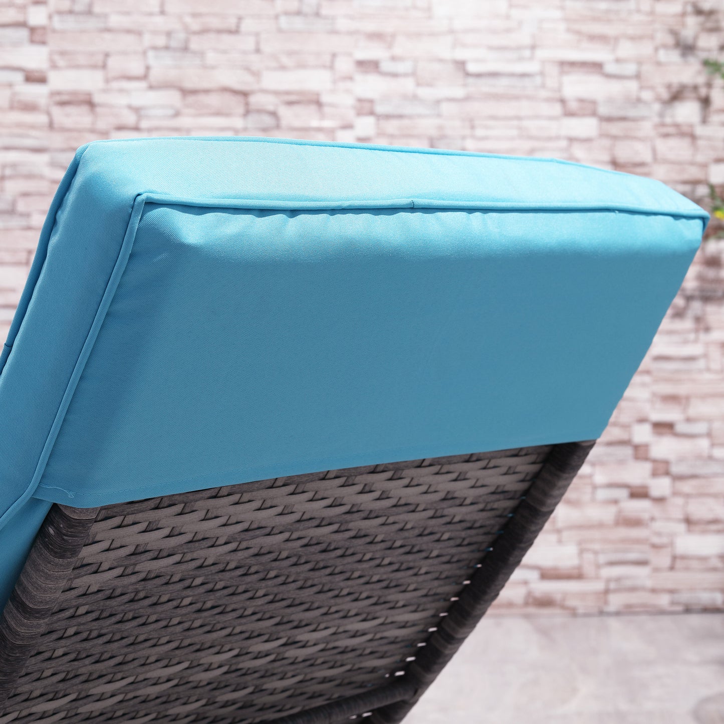 Outdoor Adjustable Wicker Chaise Lounge Chair with Cushion & Wheels for Patio, Deck, Poolside, Sky Blue