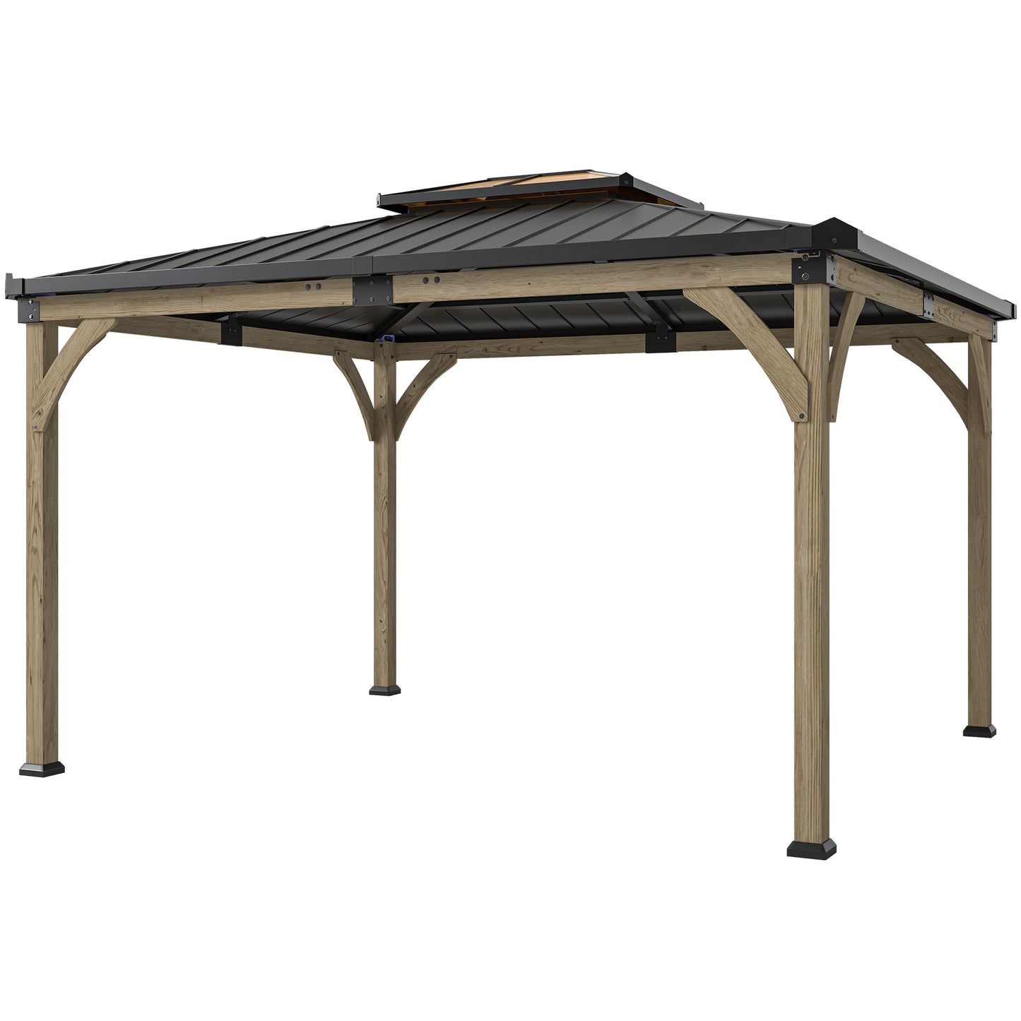 12' x 14' Light Walnut Hardtop Gazebo with Steel Roof