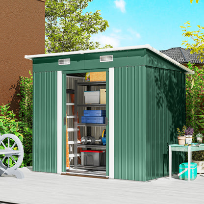 7' x 4' Metal Storage Shed, Lockable Tool Unit - Green