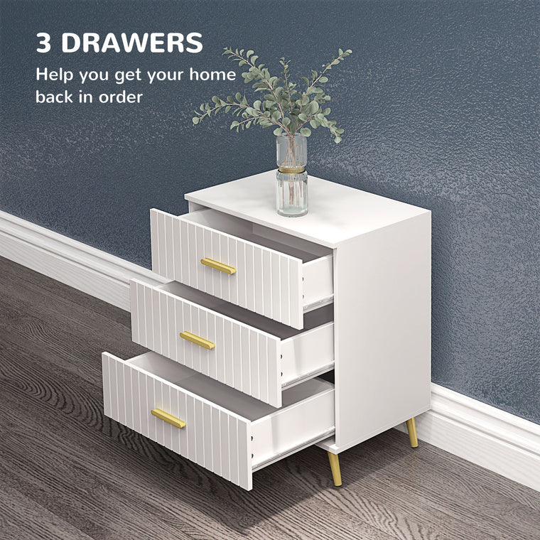 3-Drawer Chest of Drawers with Gold Handles - White