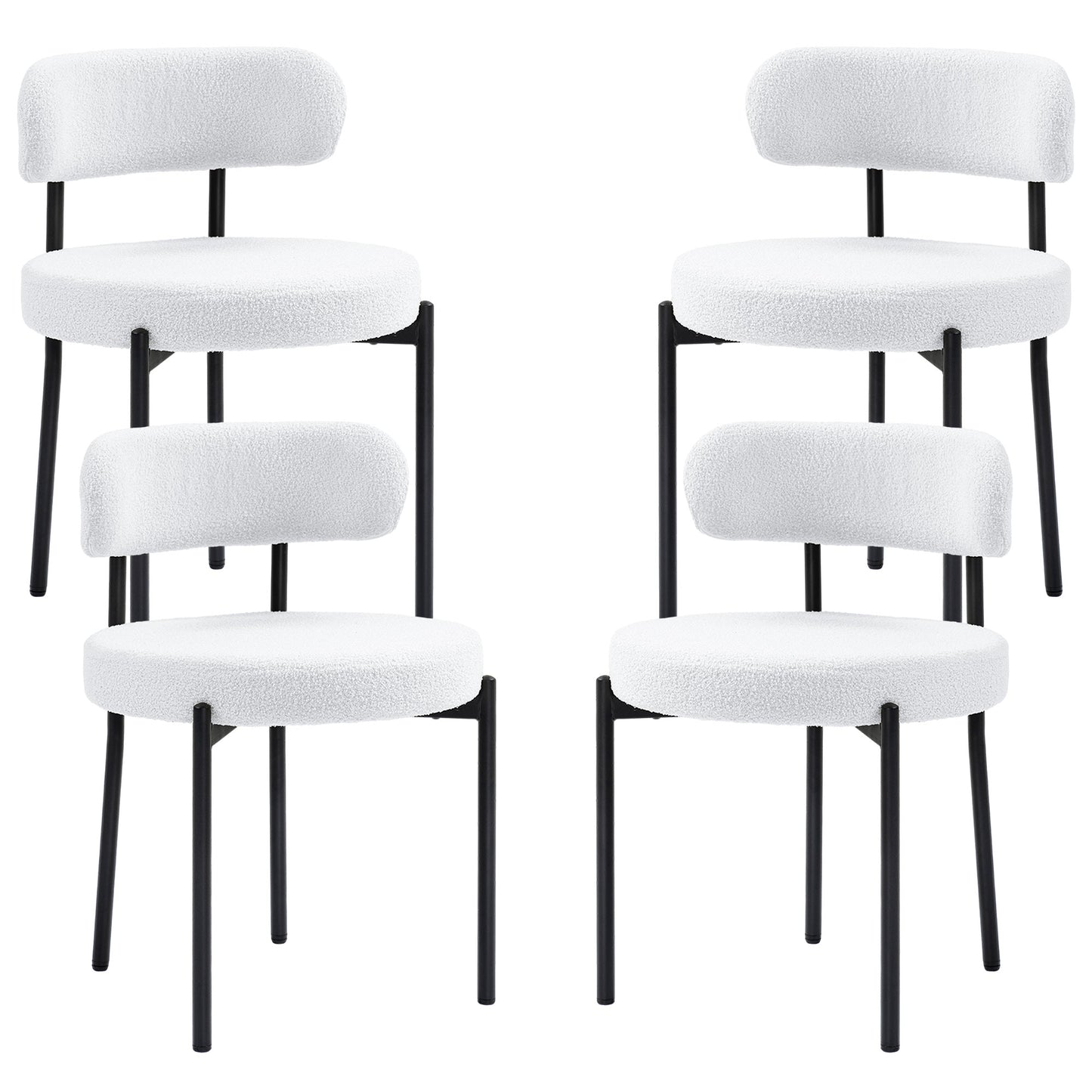 4 Pieces Kitchen Chairs, Modern Dining Chairs w/ Berber Fleece Upholstery and Steel Legs for Living Room, Cream White