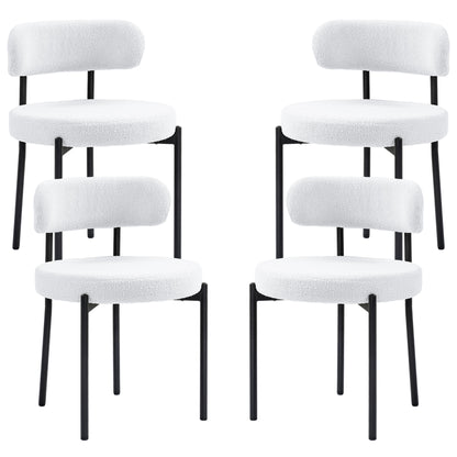 Set of 4 Berber Fleece Dining Chairs - Cream White