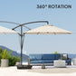 10FT Cantilever Umbrella with Fillable Base, Wind Strap and Cover, Offset Hanging Umbrella with Crank, Cream White