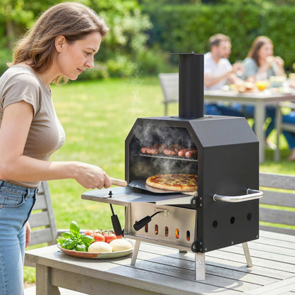 Wood-Fired Stainless Steel Pizza Oven with Stone and Peel
