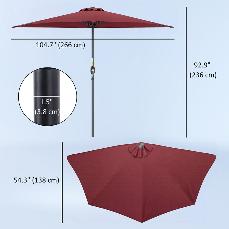 9' Wine Red Half-Round Balcony Patio Umbrella with 5 Ribs