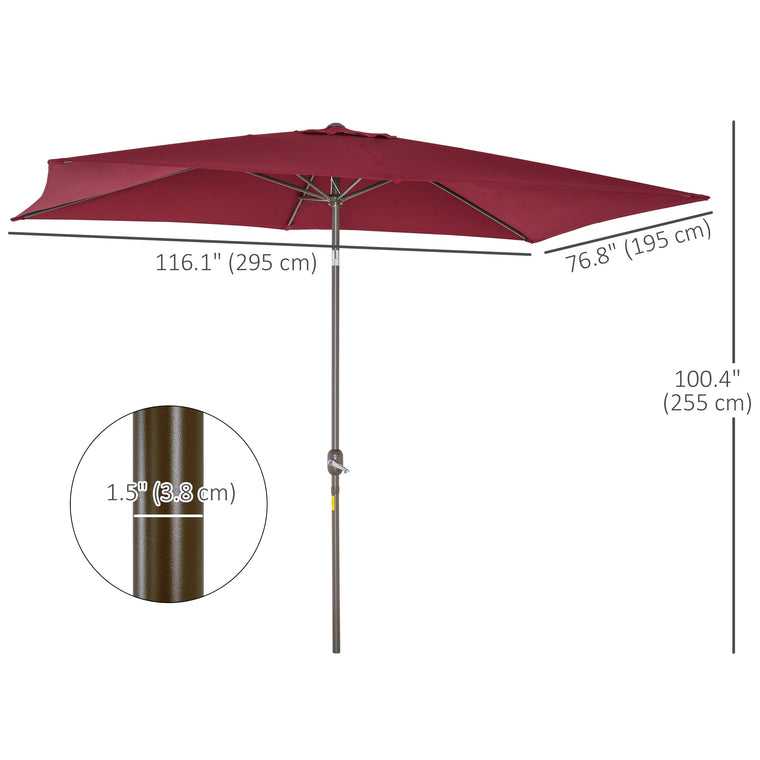 6.5x10ft Wine Red Rectangle Umbrella with Aluminum Frame