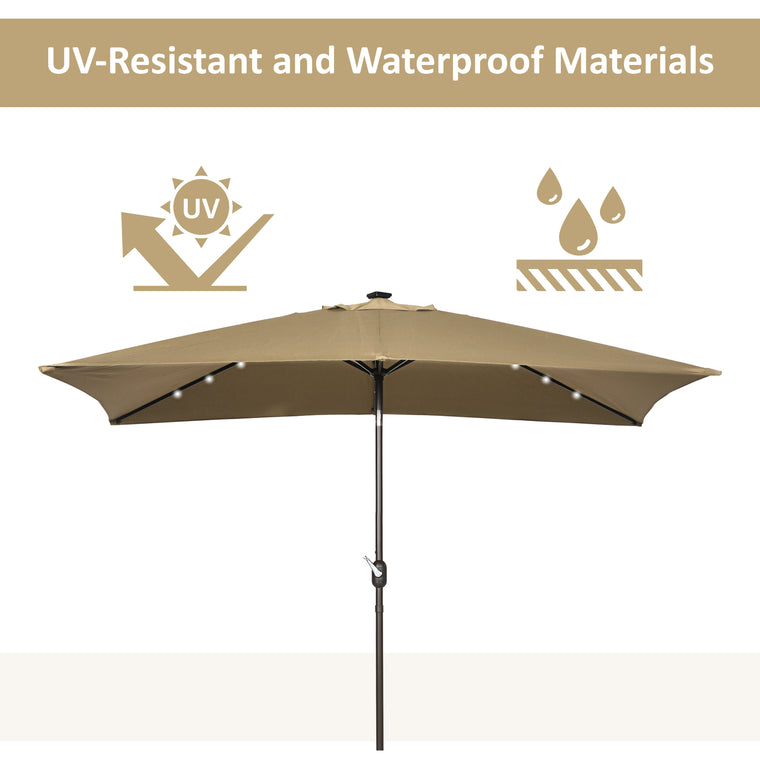 6.5x10ft Light Coffee Aluminum Market Parasol with Solar LEDs