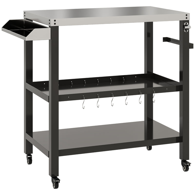 Stainless Steel Pizza Oven Stand with Bar Cart & Hooks