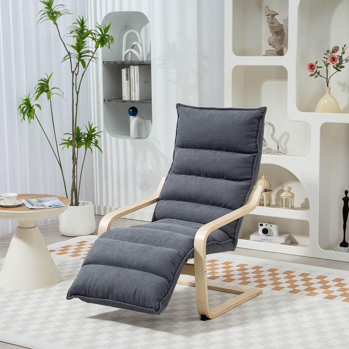 Accent Chair, Velvet Upholstered Living Room Chair with Footrest, Wood Frame, Dark Grey