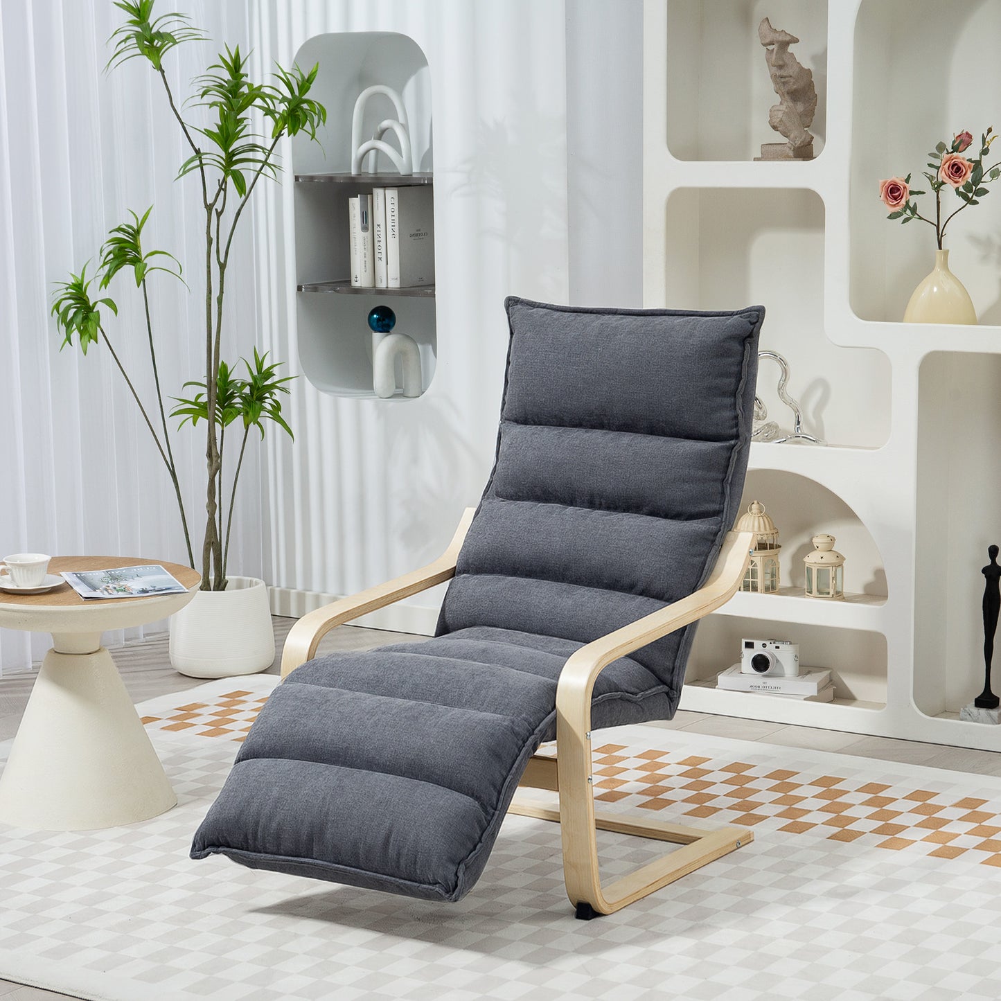 Accent Chair, Velvet Upholstered Living Room Chair with Footrest, Wood Frame, Dark Grey