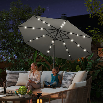 8.8ft Dark Grey Solar Market Umbrella with LED Lights & Crank