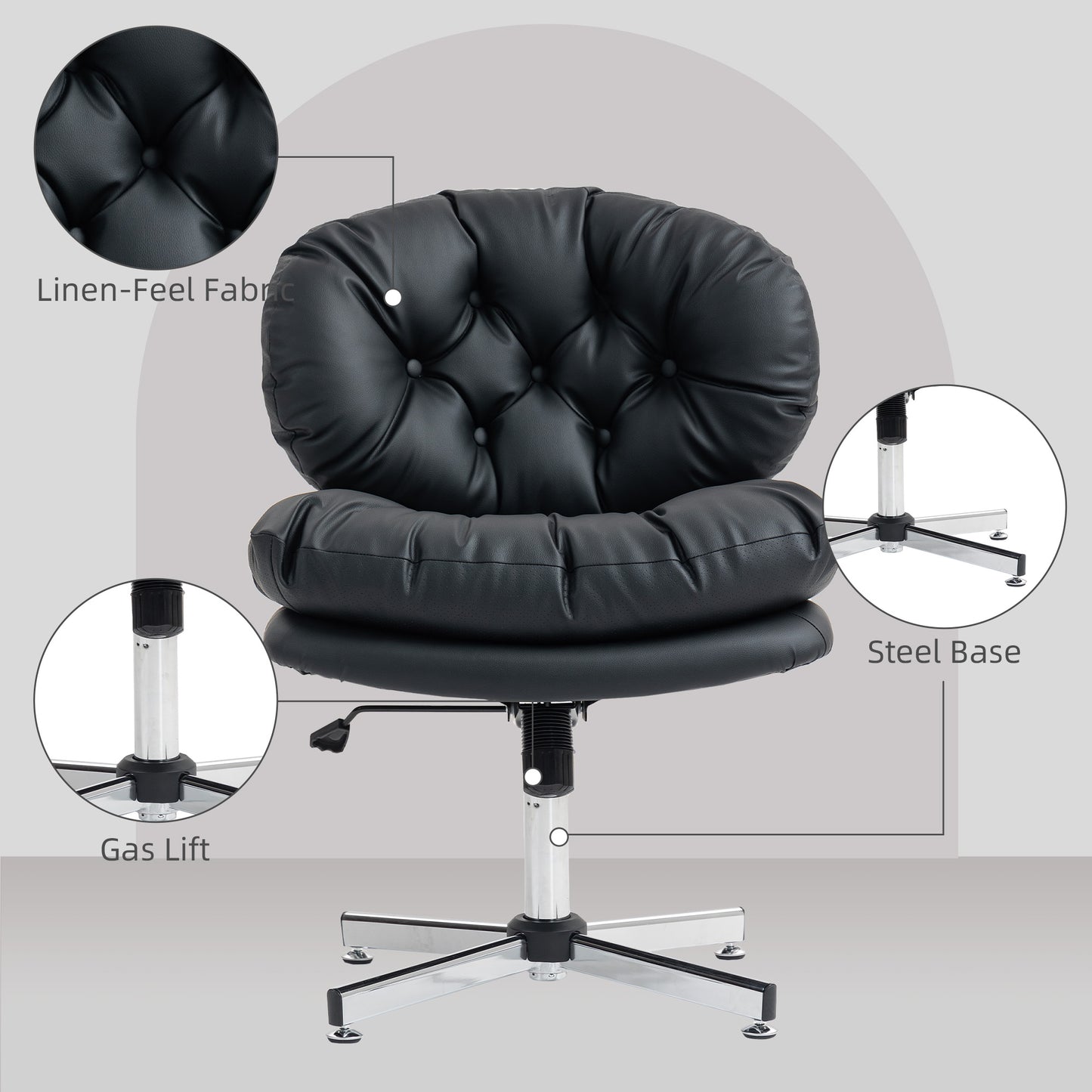 Computer Desk Chair, Armless Office Chair with Wide Padded Seat and Adjustable Height, Black