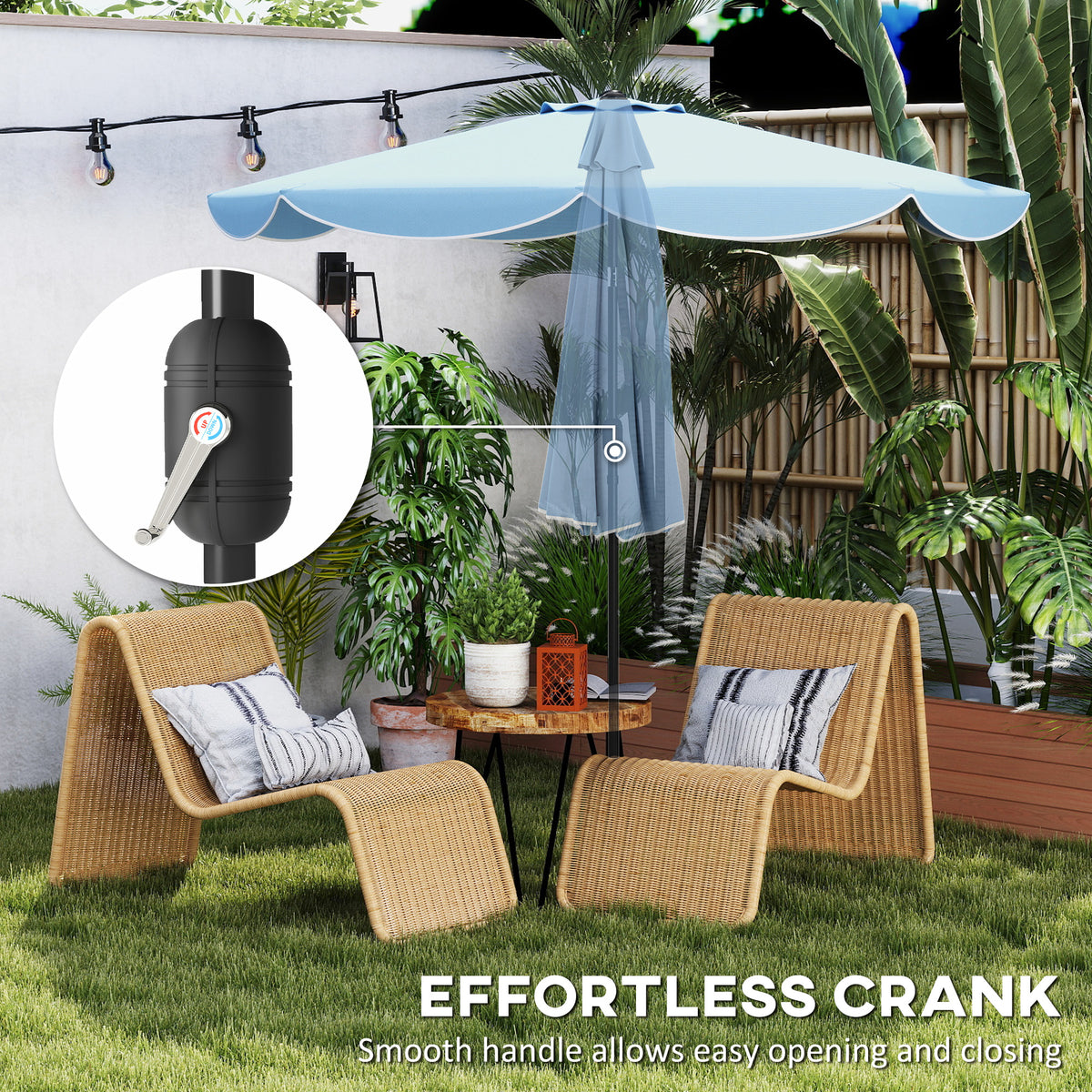 9' x 9' Sky Blue Round Market Umbrella with Valance & Tilt Crank
