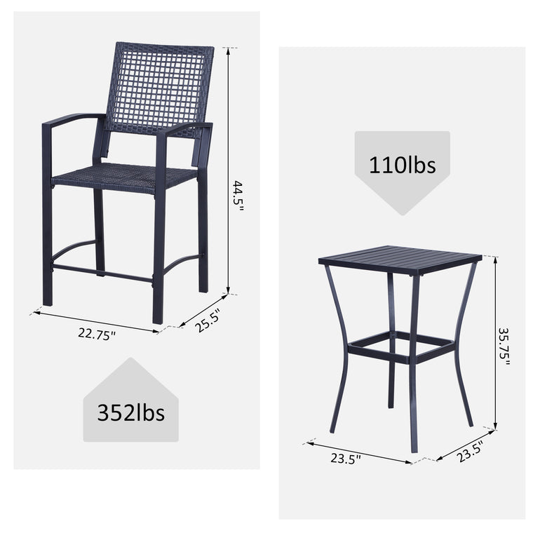 Cream White 3-Piece Wicker Bar Set with Cushions