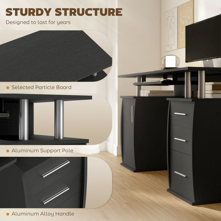 47" Computer Desk with Keyboard Tray and Drawers - Black