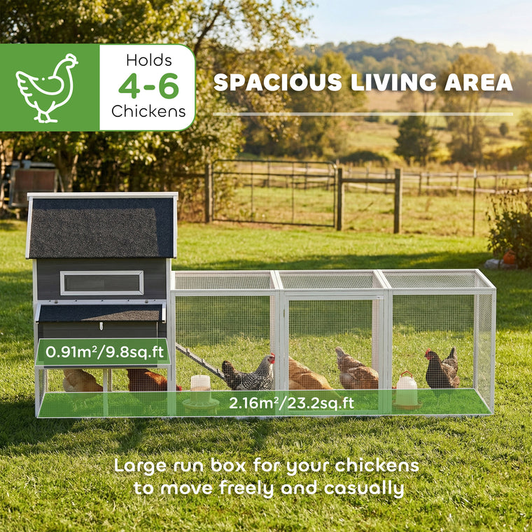 137" Dark Grey Wooden Chicken Coop with Run & Nesting Box