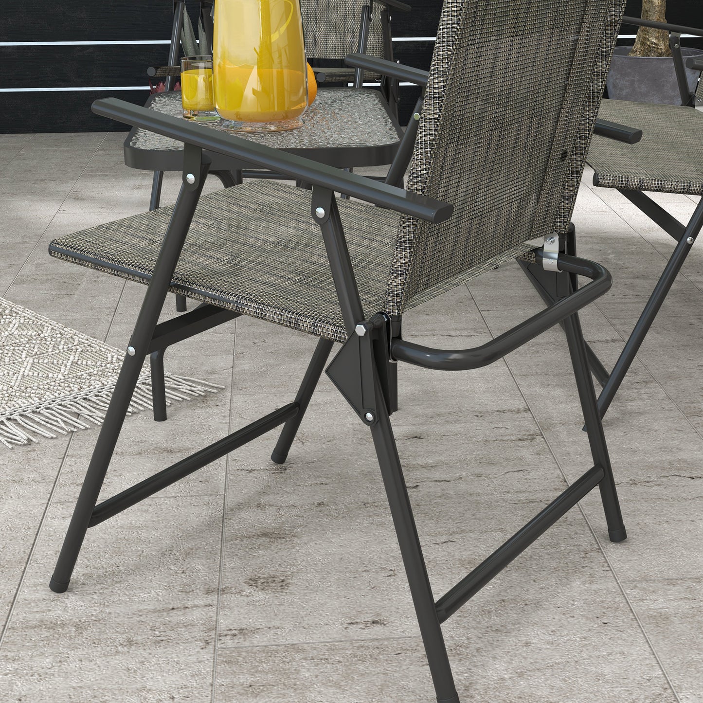 Outdoor 4 Pieces Patio Furniture Set, Garden Set with Two Foldable Armchairs, a Loveseat & Glass Top Table, Mixed Grey