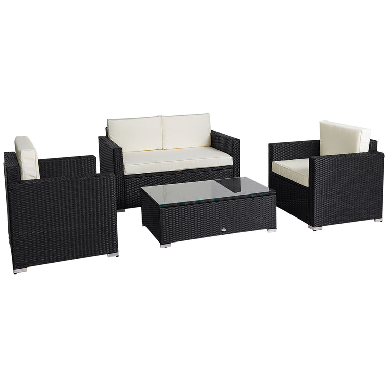4-Piece Rattan Wicker Sectional Set with Cushions