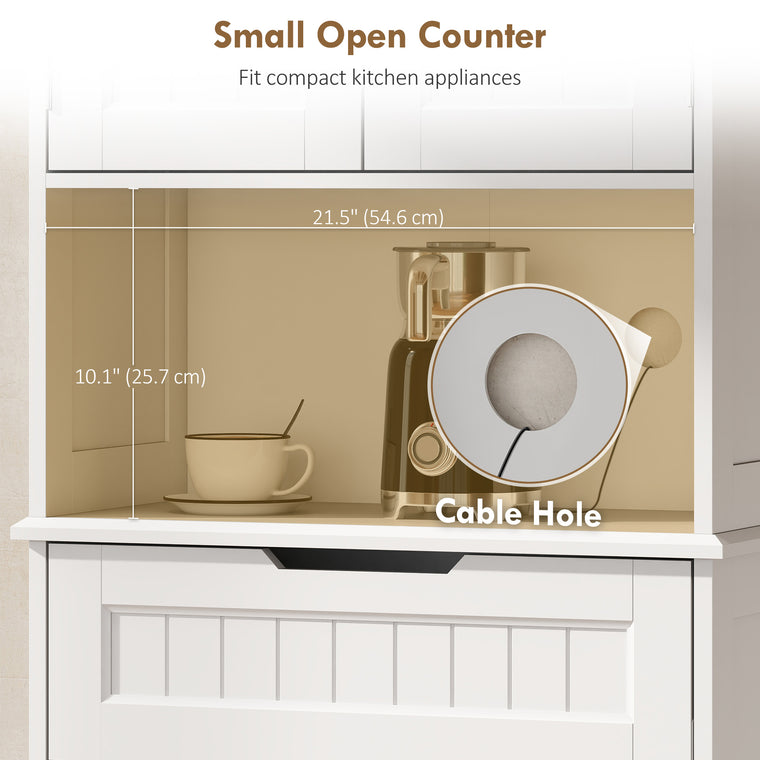 68" Kitchen Buffet with Hutch and 4 Doors - White