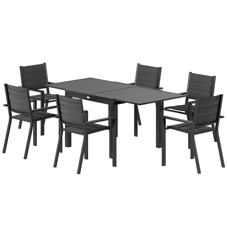 Expandable Aluminum Dining Set for 6 with Padded Chairs