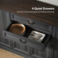 Farmhouse Sideboard with Charging Station and Thickened Top, 58" Buffet Cabinet with 2 Soft-Close Drawers, Black