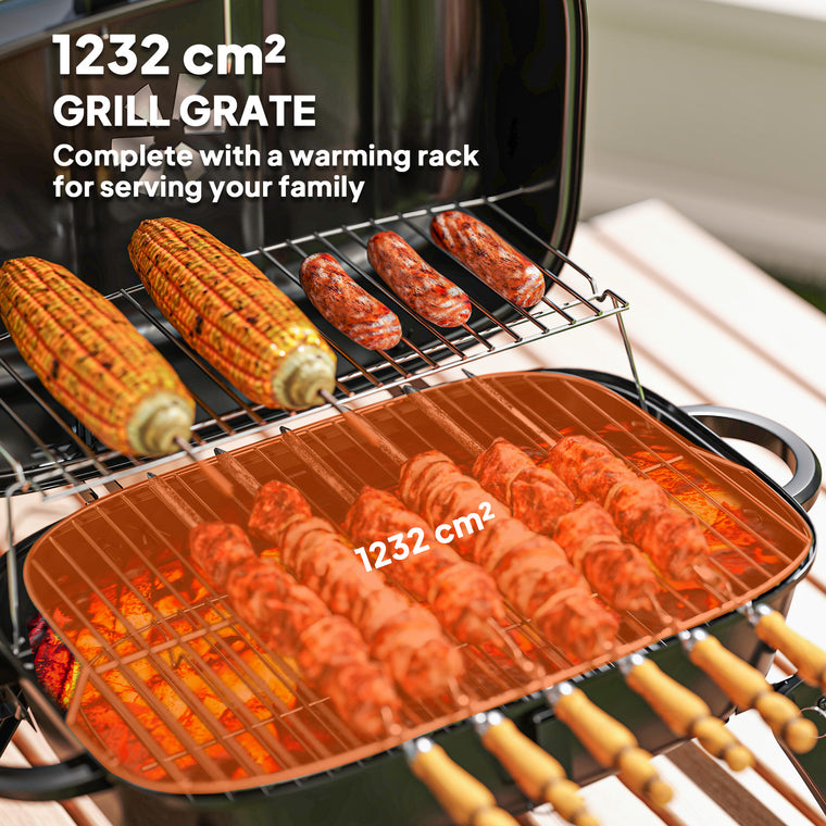 Black Foldable Charcoal BBQ Grill with Warming Rack