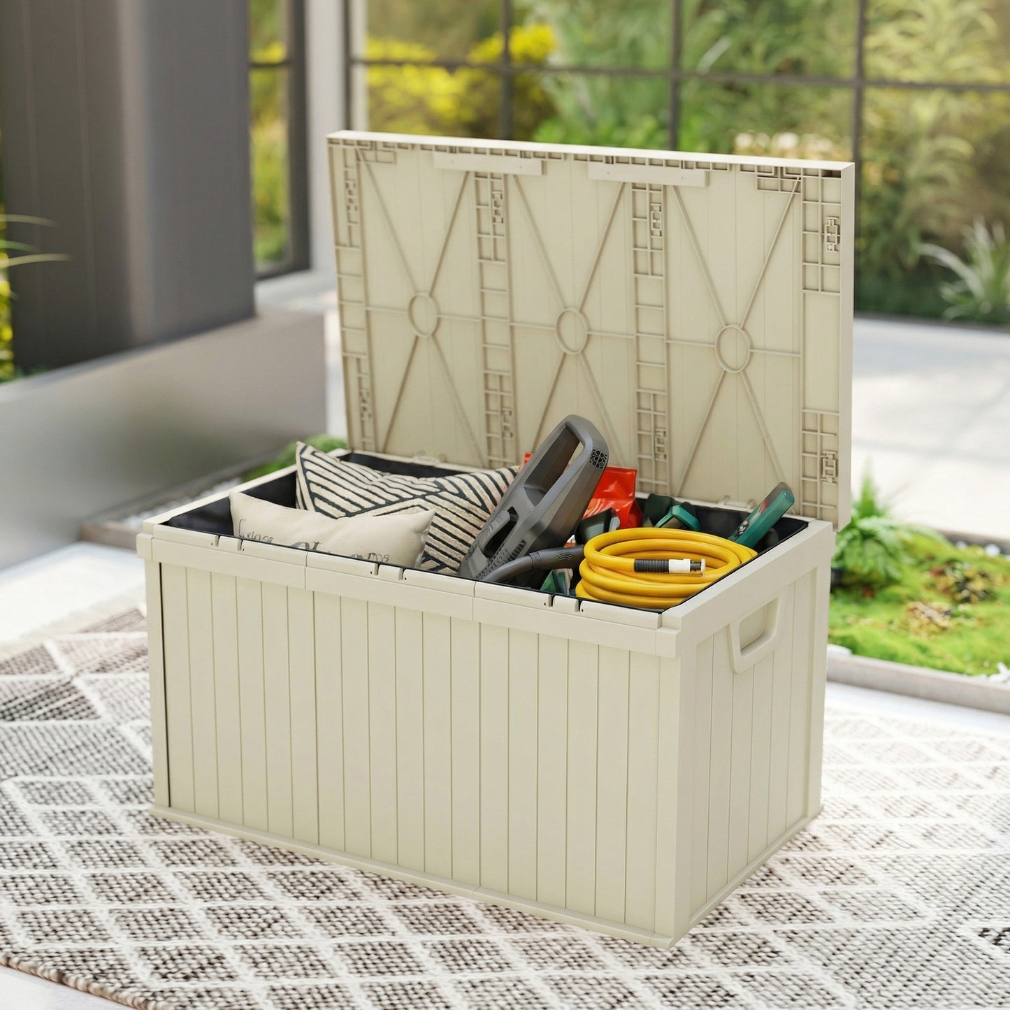 70-Gallon Resin Deck Box with Handles - Sand