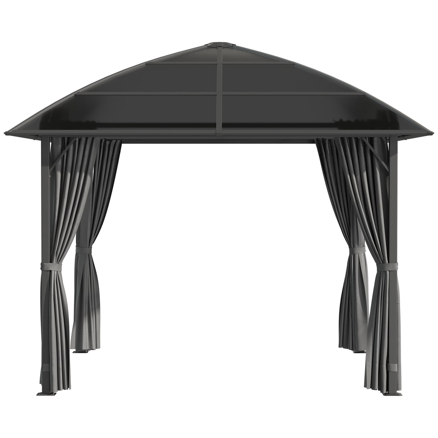 10' x 10' Hardtop Gazebo, Outdoor Gazebo Canopy with UV60+ Polycarbonate Roof, Curtains, Central Hook and Steel Frame for Garden, Lawn, Backyard, Deck, Dark Grey