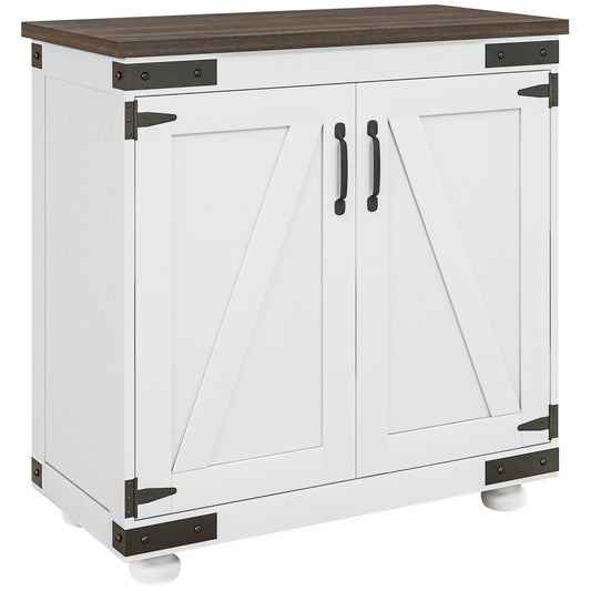 Sideboard Buffet with Barn Door and Shelves - White and Brown